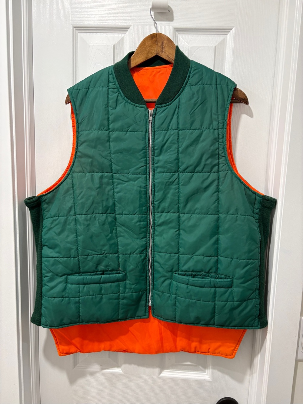Vintage 1980s Quilted Reversible Green and Orange Men's Vest thermo king XL